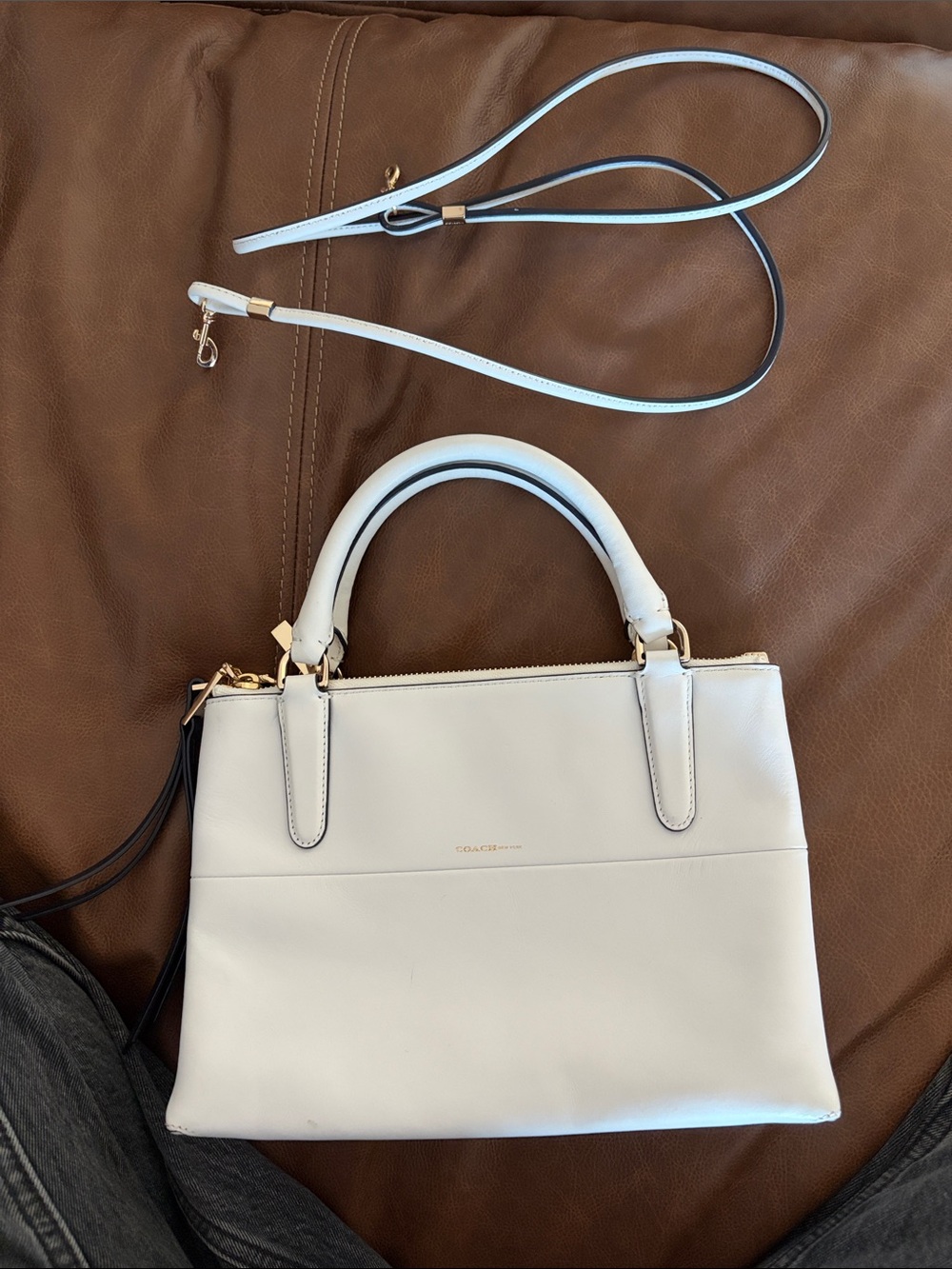 Coach Cream Leather Satchel with Removable Strap